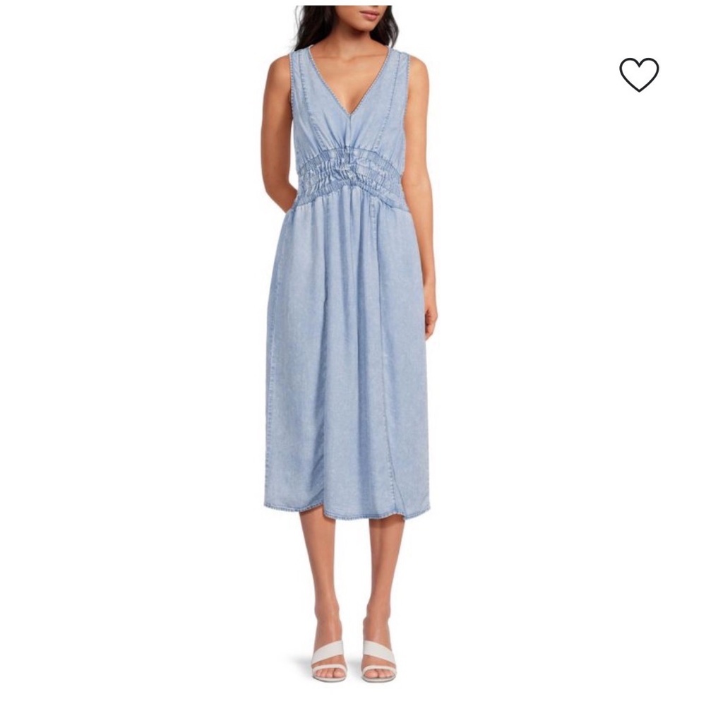 Saks 5th Central Park West Denim A-Line V Neck Midi Dress, Small